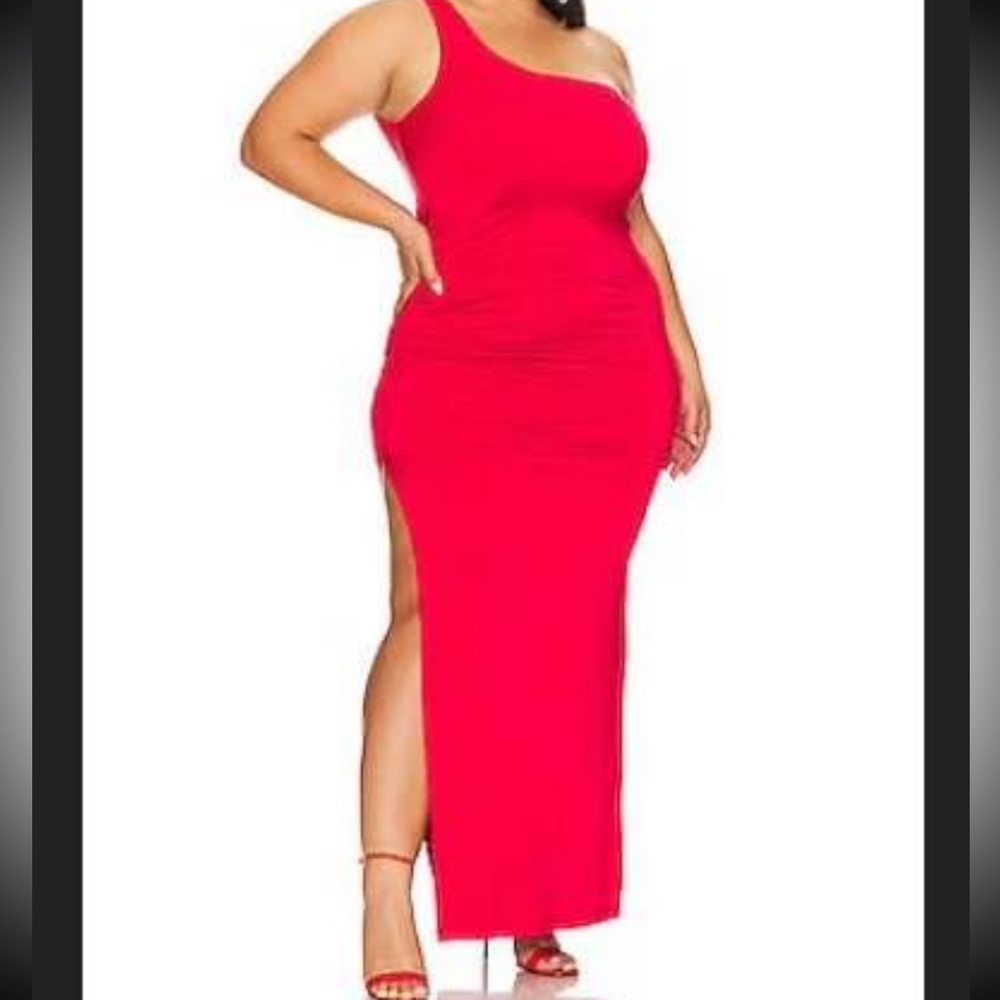 Red one shoulder dress
